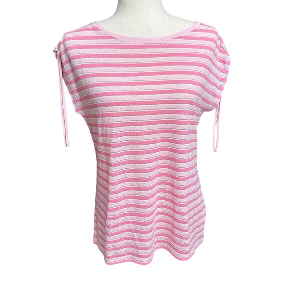 Talbots Shirt Women S Petite Pink Linen Blend Short Sleeve Cinched Shoulder - Picture 1 of 12